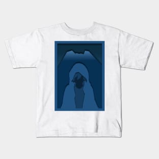 Anime paper cut design with a mountain behind it at night Kids T-Shirt